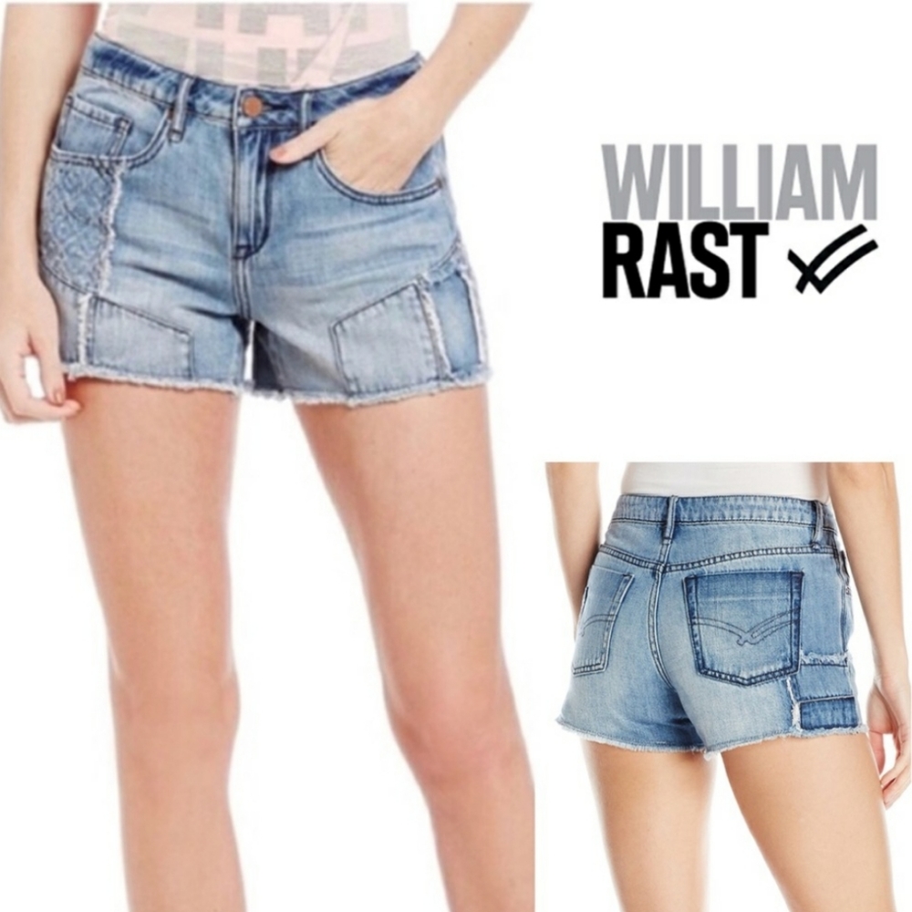 William Rast Faded Blue Denim Patchwork Jean Shorts. New With Tags